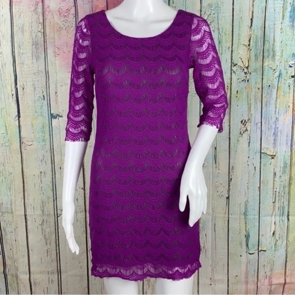Free People Holly Lace Fuchsia Purple Mini Sheath Dress XS